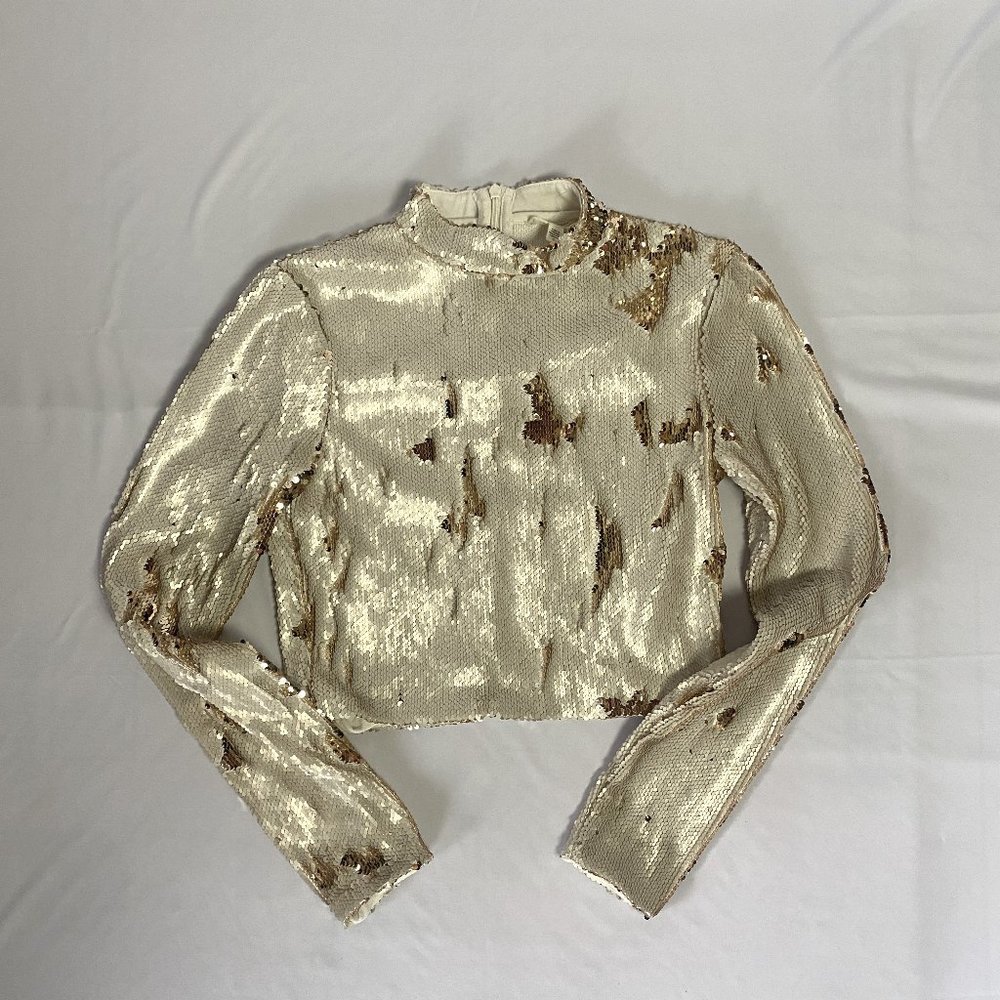 Silence & Noise sequin 2-color top white & gold sz S